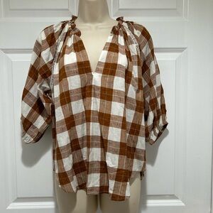 Dear John Plaid  Brown and White Women's Top